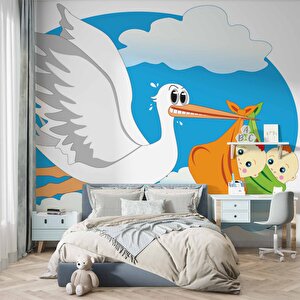Bebek Getiren Leylek Çocuk Odası Duvar Kağıdı Baskı - Dkm419027
