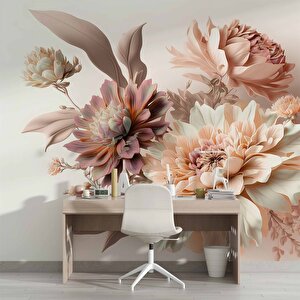 3 Boyutlu Pembe Beyaz Çiçek Desenli Duvar Kağıdı - Dkm906005