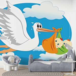 Bebek Getiren Leylek Çocuk Odası Duvar Kağıdı Baskı - Dkm419030 325x240 cm