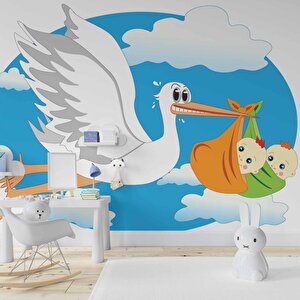 Bebek Getiren Leylek Çocuk Odası Duvar Kağıdı Baskı - Dkm419030 325x240 cm