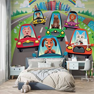 Araba Yarışları Çocuk Odası Duvar Kağıdı Baskı - Dkm399014 450x200 cm