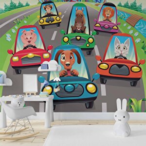 Araba Yarışları Çocuk Odası Duvar Kağıdı Baskı - Dkm399107 100x315 cm