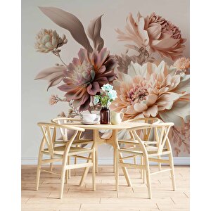 3 Boyutlu Pembe Beyaz Çiçek Desenli Duvar Kağıdı - Dkm906115