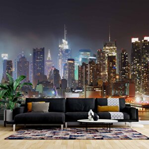 Gece New York Manzarası Duvar Kağıdı - Dkm447088 200x300 cm
