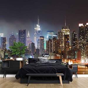 Gece New York Manzarası Duvar Kağıdı - Dkm447088 200x300 cm