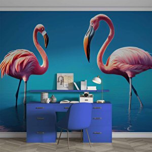 Pembe Flamingo Temalı Duvar Kağıdı - Dkm666081