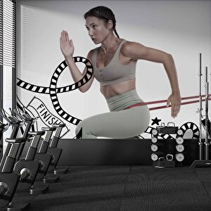 Koşan Kadın Temalı Spor Salonu Duvar Kağıdı Baskı - Dkm207001 100x100 cm