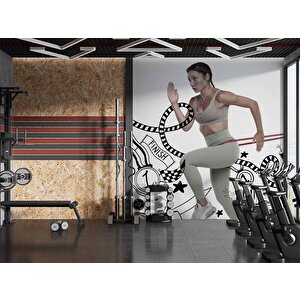 Koşan Kadın Temalı Spor Salonu Duvar Kağıdı Baskı - Dkm207001 100x100 cm