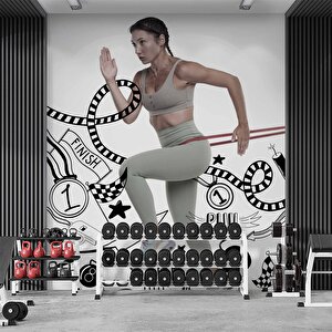 Koşan Kadın Temalı Spor Salonu Duvar Kağıdı Baskı - Dkm207102 550x300 cm