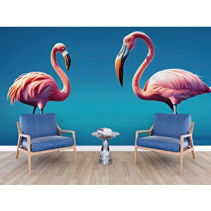 Pembe Flamingo Temalı Duvar Kağıdı - Dkm666053