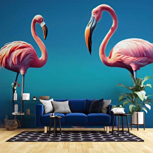 Pembe Flamingo Temalı Duvar Kağıdı - Dkm666014 450x200 cm