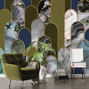 3 Boyutlu Renki Mermer Desenli Duvar Kağıdı - Dkm753043