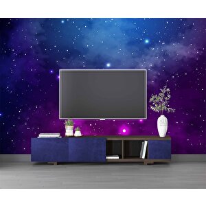 Mor Ve Mavi Galaksi, Yıldızlar Manzaralı Duvar Kağıdı Baskı - Dkm564002 100x200 cm