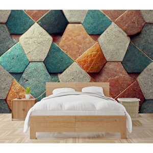 3 Boyutlu Renkli Taş Desenli Duvar Kağıdı Baskı - Dkm113042 800x240 cm