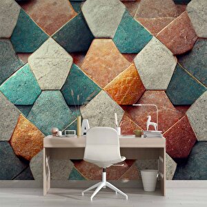 3 Boyutlu Renkli Taş Desenli Duvar Kağıdı Baskı - Dkm113042