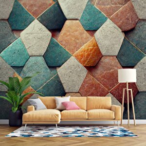 3 Boyutlu Renkli Taş Desenli Duvar Kağıdı Baskı - Dkm113113 300x315 cm