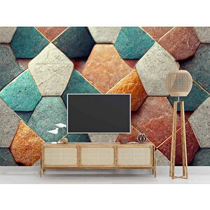 3 Boyutlu Renkli Taş Desenli Duvar Kağıdı Baskı - Dkm113113 300x315 cm
