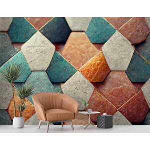 3 Boyutlu Renkli Taş Desenli Duvar Kağıdı Baskı - Dkm113113