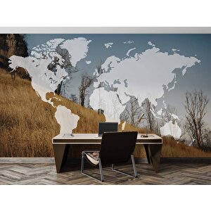 Dünya Haritası Ve Buğday Tarlası Duvar Kağıdı Baskı - Dkm524074