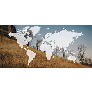 Dünya Haritası Ve Buğday Tarlası Duvar Kağıdı Baskı - Dkm524074