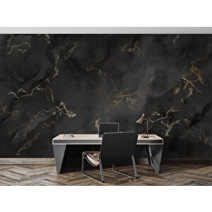 Siyah Zeminli Ve Altın Hat Görünümlü Duvar Kağıdı - Dkm683001