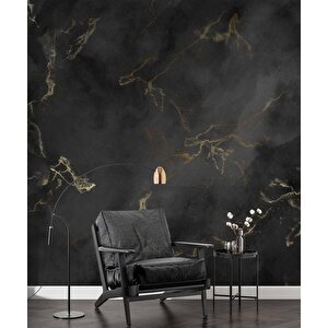 Siyah Zeminli Ve Altın Hat Görünümlü Duvar Kağıdı - Dkm683001