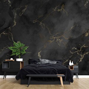 Siyah Zeminli Ve Altın Hat Görünümlü Duvar Kağıdı - Dkm683033 400x240 cm