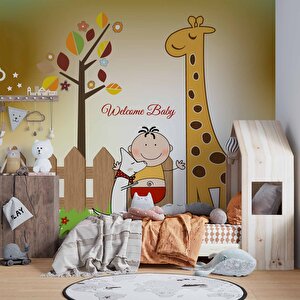 Zürafa Görselli Çocuk Odası Duvar Kağıdı Baskı - Dkm405044 100x260 cm