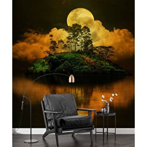 Gece Ay Ve Ada Manzaralı Duvar Kağıdı - Dkm497089