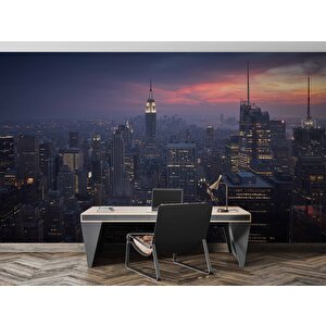 New York Empire State Gece Manzaralı Duvar Kağıdı - Dkm977114
