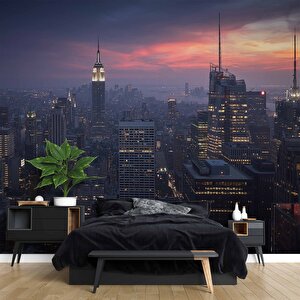 New York Empire State Gece Manzaralı Duvar Kağıdı - Dkm977065 100x280 cm