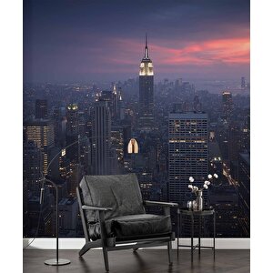New York Empire State Gece Manzaralı Duvar Kağıdı - Dkm977065