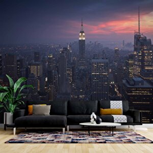 New York Empire State Gece Manzaralı Duvar Kağıdı - Dkm977001 100x100 cm