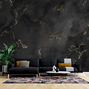 Siyah Zeminli Ve Altın Hat Görünümlü Duvar Kağıdı - Dkm683017 525x200 cm
