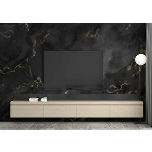 Siyah Zeminli Ve Altın Hat Görünümlü Duvar Kağıdı - Dkm683017 525x200 cm