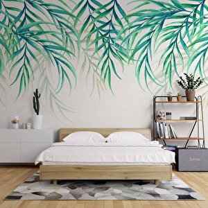 Yeşil Sarkan Yaprak Desenli Duvar Kağıdı - Dkm689011 375x200 cm