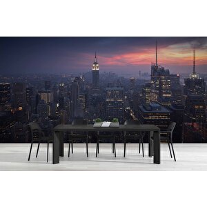 New York Empire State Gece Manzaralı Duvar Kağıdı - Dkm977076