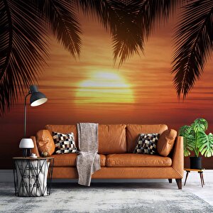 Günbatımı Palmiye Deniz Manzaralı Duvar Kağıdı Baskı - Dkm217048 250x260 cm