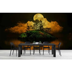 Gece Ay Ve Ada Manzaralı Duvar Kağıdı - Dkm49700880
