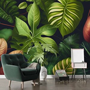 Botanik Yaprak Desenli Duvar Kağıdı - Dkm489093