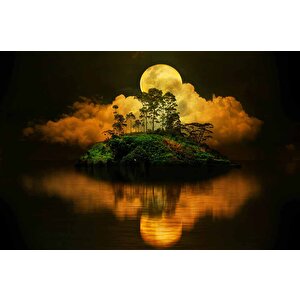 Gece Ay Ve Ada Manzaralı Duvar Kağıdı - Dkm497050