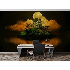 Gece Ay Ve Ada Manzaralı Duvar Kağıdı - Dkm497108 150x315 cm
