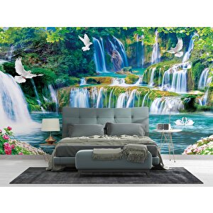 Şelale,göl, Kuş Ve Orman Manzaralı Duvar Kağıdı Baskı - Dkm086099 475x300 cm
