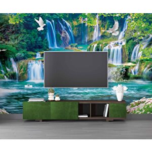 Şelale,göl, Kuş Ve Orman Manzaralı Duvar Kağıdı Baskı - Dkm086020 700x200 cm