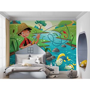 Balık Tutan Çocuk Duvar Kağıdı Baskı - Dkm376064