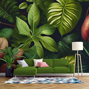 Botanik Yaprak Desenli Duvar Kağıdı - Dkm489014 450x200 cm