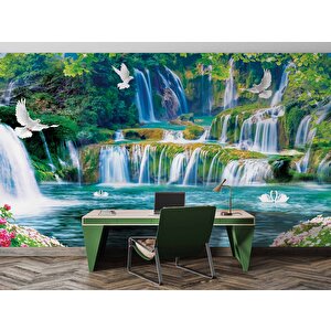 Şelale,göl, Kuş Ve Orman Manzaralı Duvar Kağıdı Baskı - Dkm086039