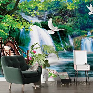 Şelale,göl, Kuş Ve Orman Manzaralı Duvar Kağıdı Baskı - Dkm086039