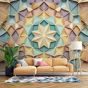Renkli Geometrik Desenli Renkli Duvar Kağıdı Baskı - Dkm102107 100x315 cm
