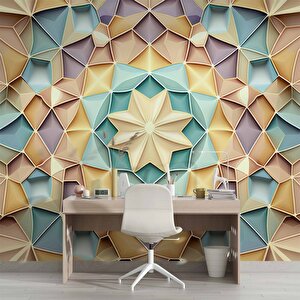Renkli Geometrik Desenli Renkli Duvar Kağıdı Baskı - Dkm102048